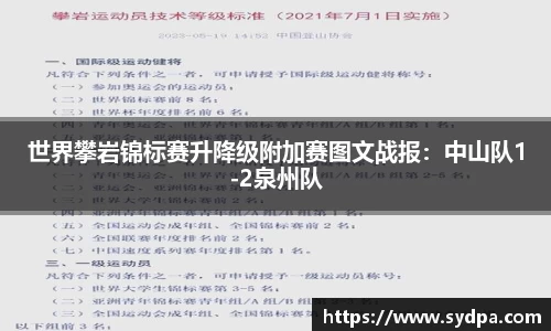 世界攀岩锦标赛升降级附加赛图文战报：中山队1-2泉州队